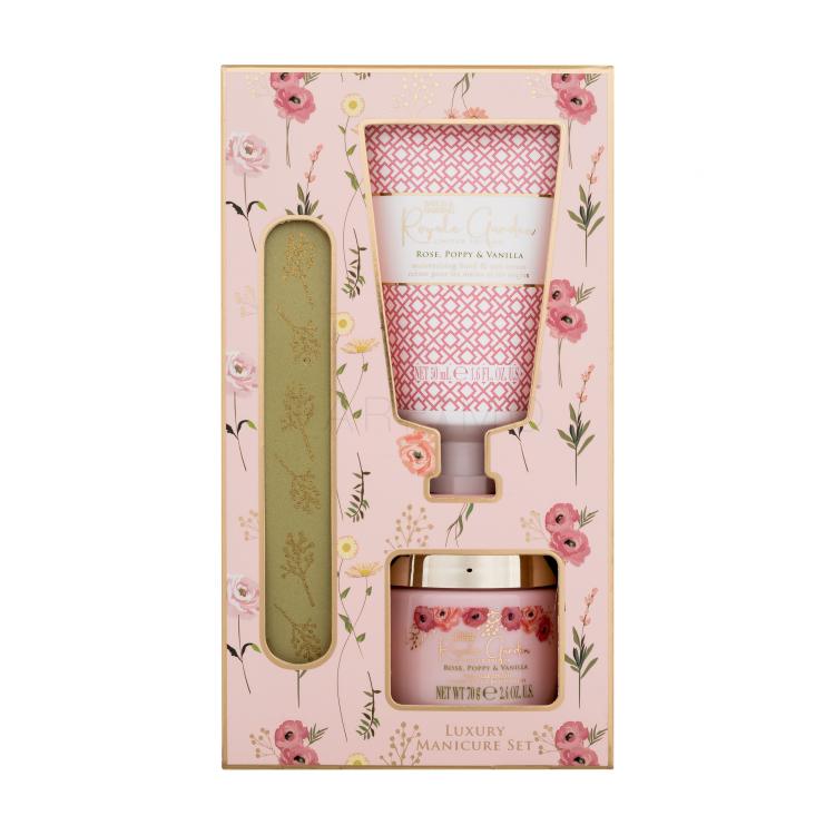 Baylis &amp; Harding Royale Garden Luxury Manicure Set Ajándékcsomagok Royale Garden Rose, Poppy &amp; Vanilla kézkrém 50 ml + Royale Garden Rose, Poppy &amp; Vanilla ásványi só 70 g + körömreszelő