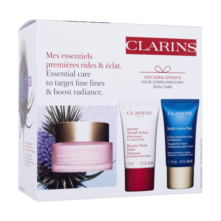 Clarins Multi-Active Jour Ajándékcsomagok Multi-Active Day nappali arckrém 50 ml + Multi-Active Night éjszakai arckrém 15 ml + Beauty Flash Balm arcbalzsam 15 ml