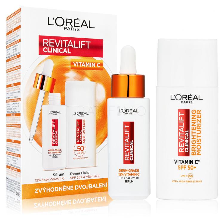 L&#039;Oréal Paris Revitalift Clinical Pure 12% Vitamin C Ajándékcsomagok Revitalift Clinical Vitamin C Serum arcszérum 30 ml + Revitalift Clinical Vitamin C Anti-UV Fluid SPF50 nappali arckrém 50 ml