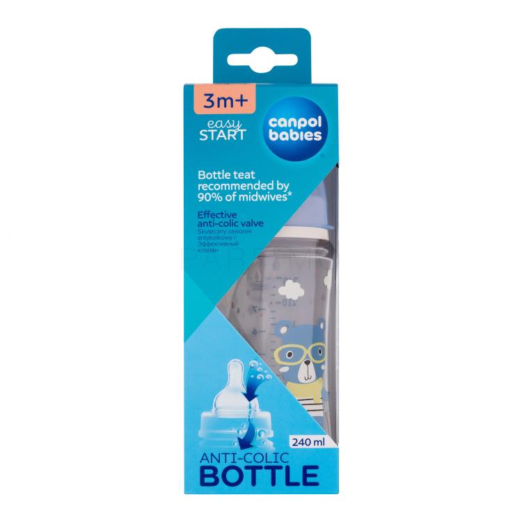 Canpol babies Bonjour Paris Easy Start Anti-Colic Bottle Blue 3m+ Cumisüveg gyermekeknek 240 ml