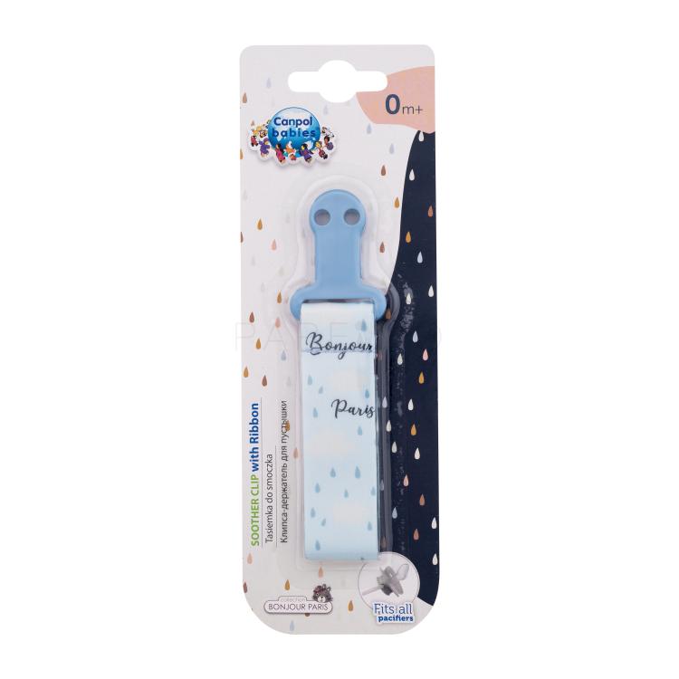 Canpol babies Bonjour Paris Soother Clip With Ribbon Blue Cumilánc gyermekeknek 1 db