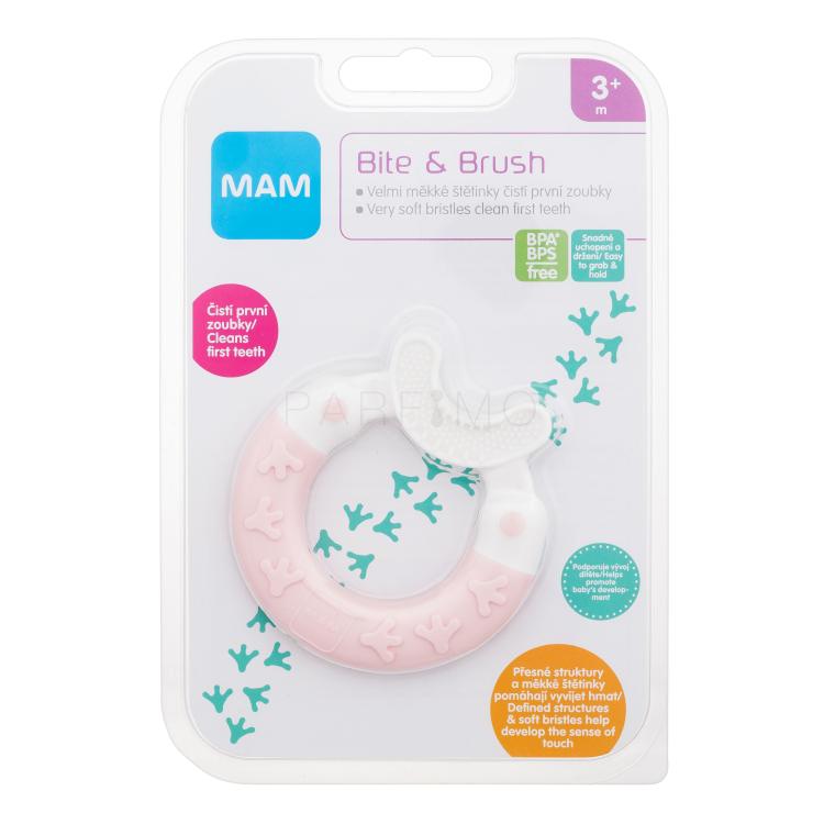 MAM Bite &amp; Brush Teether 3m+ Pink Rágóka gyermekeknek 1 db