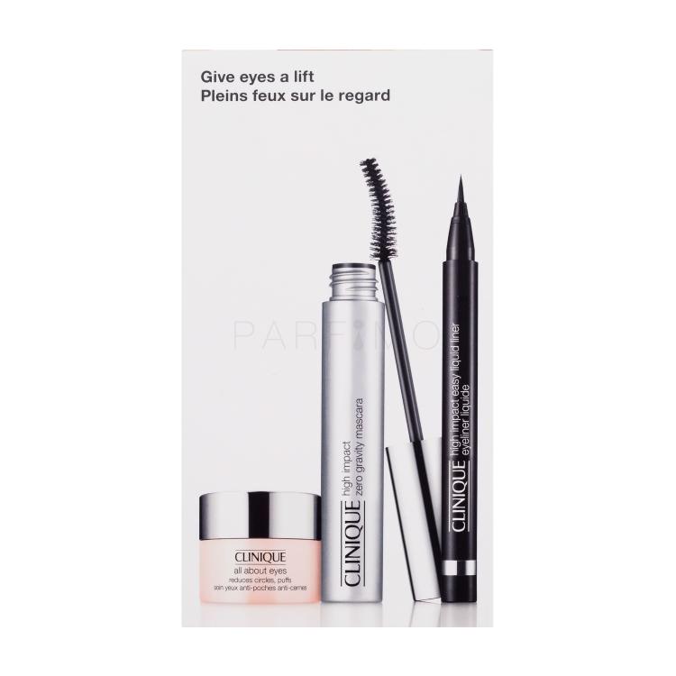 Clinique High Impact Zero Gravity Ajándékcsomagok High Impact Zero Gravity Mascara szempillaspirál 8 ml + All About Eyes szemkörnyékápoló krém 5 ml + High Impact Easy Liquid Liner szemhéjtus 0,34 g Black