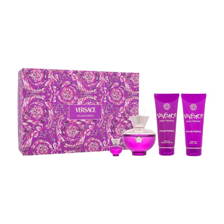 Versace Pour Femme Dylan Purple Ajándékcsomagok eau de parfum 100 ml + eau de parfum 5 ml + tusfürdő 100 ml + testápoló tej 100 ml