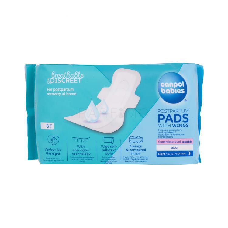 Canpol babies Breathable &amp; Discreet Night Postpartum Pads With Wings Szülés utáni betét nőknek 8 db