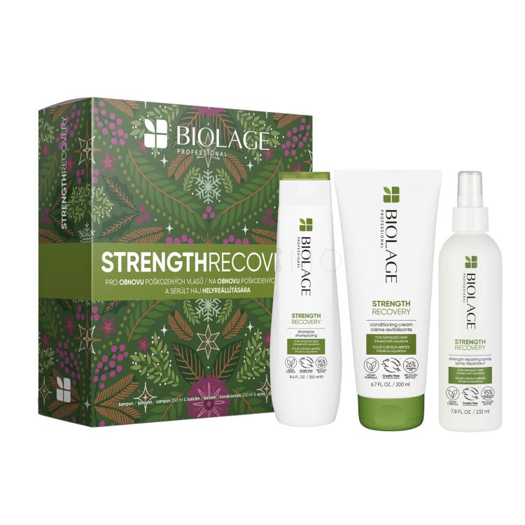 Biolage Strength Recovery Ajándékcsomagok Strength Recovery Shampoo sampon 250 ml + Strength Recovery Conditioning Cream hajkondicionáló 200 ml + Strength Recovery Strength Repairing Spray hajspray 232 ml