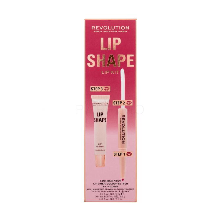 Makeup Revolution London Lip Shape Ajándékcsomagok Lip Shape Lip Gloss szájfény 9 ml + szájkontúrceruza és rúzsfixáló 2 In 1 Lip Liner &amp; Colour Setter 1,7 ml