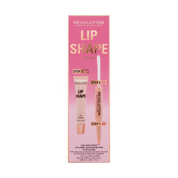 Makeup Revolution London Lip Shape Ajándékcsomagok Lip Shape Lip Gloss szájfény 9 ml + szájkontúrceruza és rúzsfixáló 2 In 1 Lip Liner &amp; Colour Setter 1,7 ml