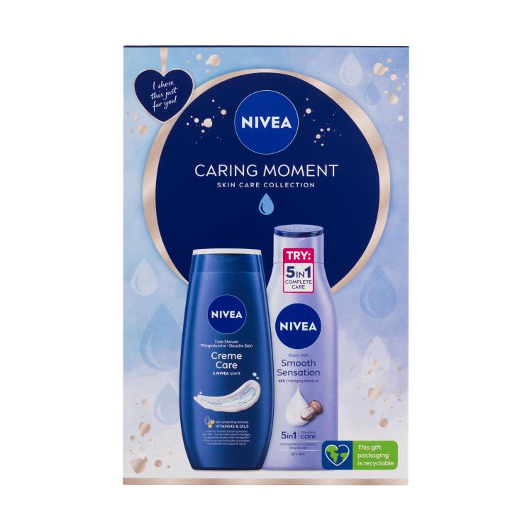 Nivea Caring Moment Ajándékcsomagok Creme Care tusfürdő 250 ml + Smooth Sensation testápoló tej 250 ml