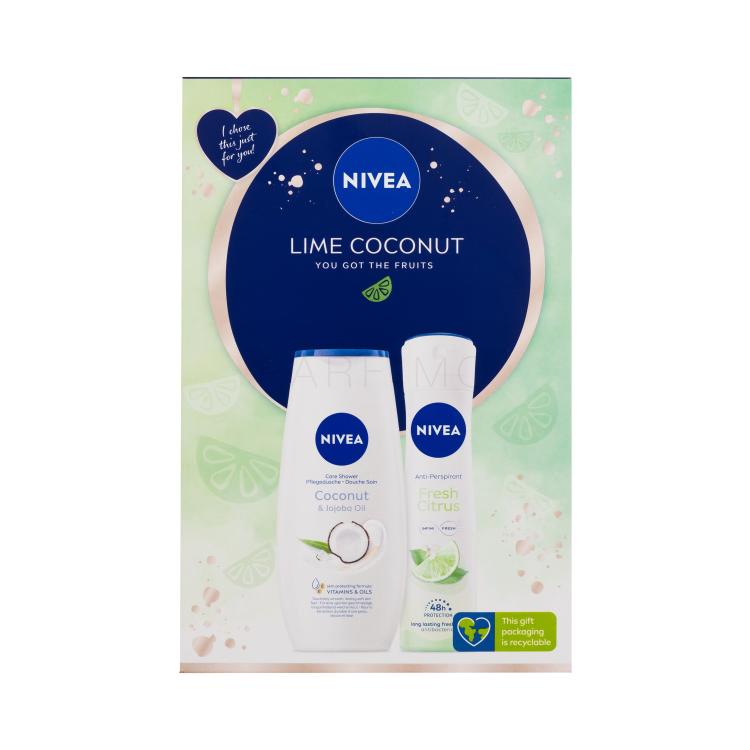 Nivea Lime Coconut Ajándékcsomagok Coconut &amp; Jojoba Oil tusfürdő 250 ml + Fresh Citrus izzadásgátló 150 ml