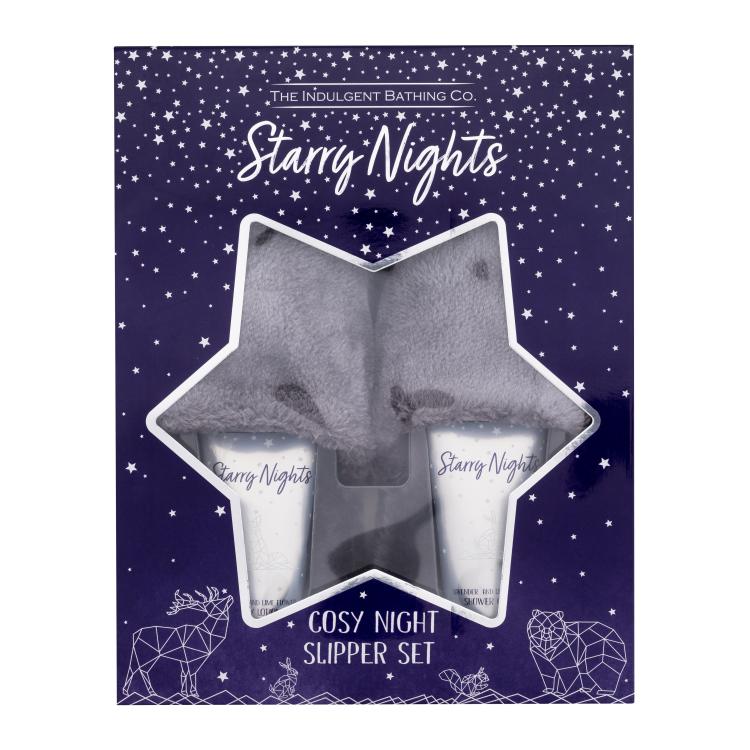 The Indulgent Bathing Co. Starry Nights Cosy Night Slipper Set Ajándékcsomagok Lavender And Lime Flower Body Lotion testápoló tej 100 ml + Lavender And Lime Flower Shower Cream krémtusfürdő 100 ml + Luxury Fluffy Slippers M/L plüsspapucs 1 pár