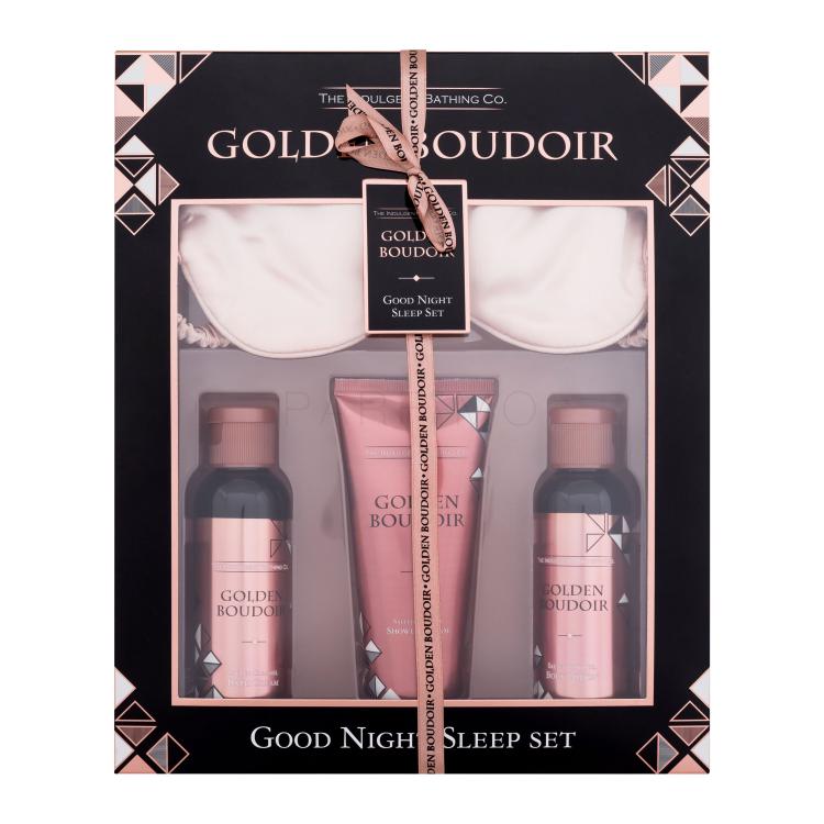 The Indulgent Bathing Co. Golden Boudoir Good Night Sleep Set Ajándékcsomagok Salted Caramel Body Lotion testápoló tej 100 ml + Salted Caramel Bath Cream krémes fürdőhab 100 ml + Salted Caramel Shower Cream 100 ml + Satin Sleep Mask alvómaszk 1 db