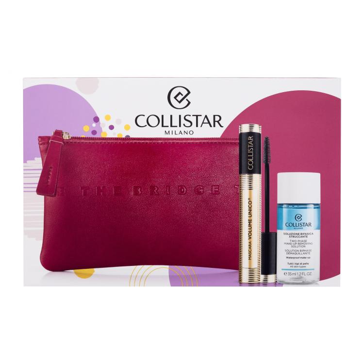 Collistar Volume Unico Ajándékcsomagok Mascara Volume Unico szempillaspirál 13 ml + Two Phase Make-up Removing Solution kétfázisú sminklemosó 35 ml + The Bridge kozmetikai táska 1 db