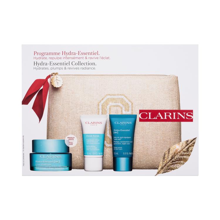 Clarins Hydra-Essentiel [HA²] Collection Ajándékcsomagok Hydra-Essentiel [HA2] Silky Cream arckrém 50 ml + Fresh Scrub arcradír 15 ml + Hydra-Essentiel [HA2] Night Care éjszakai krém 15 ml + környezetbarát kozmetikai táska