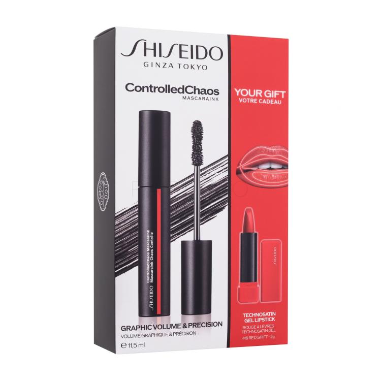 Shiseido ControlledChaos MascaraInk Ajándékcsomagok ControlledChaos MascaraInk szempillaspirál 11,5 ml + TechnoSatin Gel Lipstick rúzs 2 g 416 Red Shift