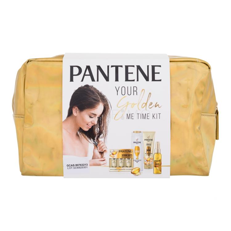 Pantene PRO-V Your Golden Me Time Kit Ajándékcsomagok Intensive Repair sampon 250 ml + Intensive Repair hajkondicionáló 200 ml + Keratin Protect Oil hajápoló olaj 100 ml + Serum Shots Intensive Repair intenzív hajápoló 3x15 ml + kozmetikai táska