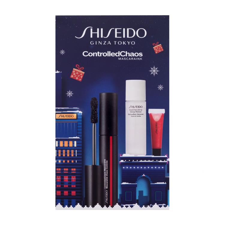 Shiseido ControlledChaos MascaraInk Ajándékcsomagok ControlledChaos MascaraInk szempillaspirál 11,5 ml + Instant Eye and Lip Makeup Remover sminklemosó 30 ml + Shimmer GelGloss szájfény 2 ml 07 Shin-Ku Red