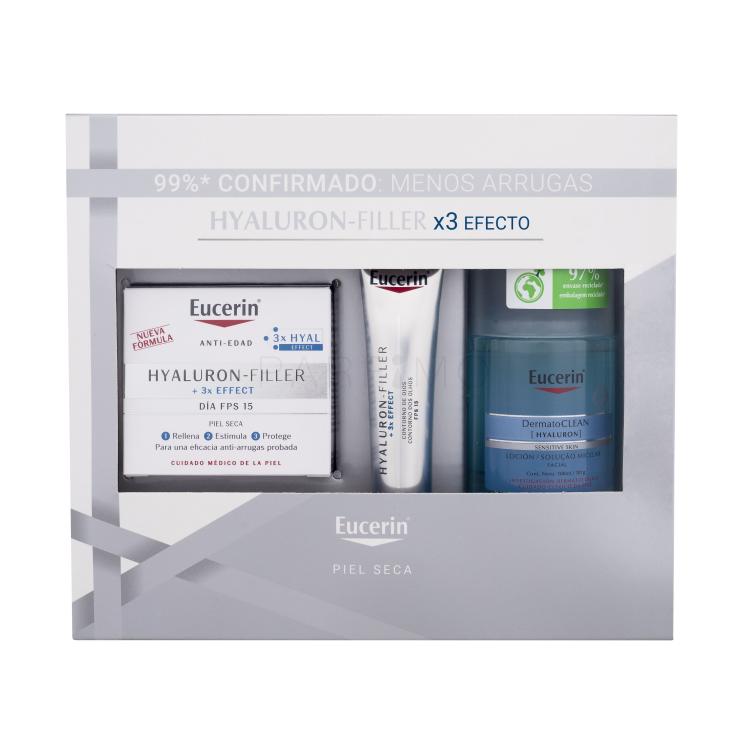 Eucerin Hyaluron-Filler + 3x Effect Ajándékcsomagok Hyaluron-Filler nappali arckrém 3x Effect 50 ml + DermatoClean Hyaluron Micellar Water micellás víz 100 ml + Hyaluron-Filler szemkörnyékápoló krém 3x Effect 15 ml