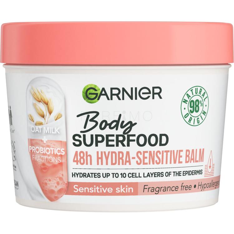 Garnier Body Superfood 48h Hydra-Sensitive Balm Oat Milk + Prebiotics Testbalzsam nőknek 380 ml