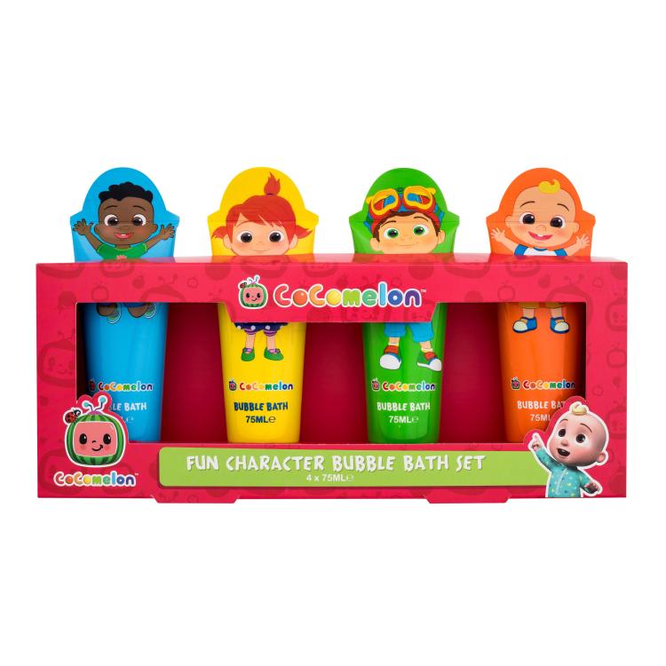 Cocomelon Fun Character Bubble Bath Set Ajándékcsomagok Cody fürdőhab 75 ml + YoYo fürdőhab 75 ml + TomTom fürdőhab 75 ml + JJ fürdőhab 75 ml sérült doboz