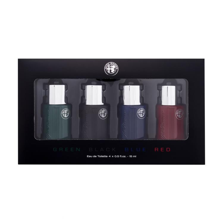 Alfa Romeo Green Ajándékcsomagok Green eau de toilette 15 ml + Black eau de toilette 15 ml + Blue eau de toilette 15 ml + Red eau de toilette 15 ml