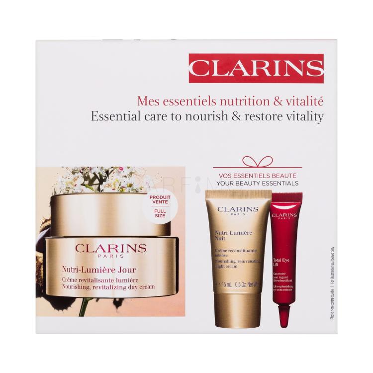 Clarins Nutri-Lumière Revitalizing Day Cream Ajándékcsomagok Nutri-Lumiére Jour nappali arckrém 50 ml + Nutri-Lumiére Nuit éjszakai arckrém 15 ml + Total Eye Lift szemkörnyékápoló krém 7 ml