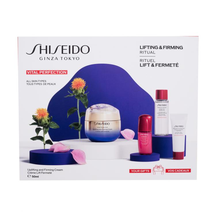 Shiseido Vital Perfection Uplifting and Firming Cream Lifting &amp; Firming Ritual Ajándékcsomagok Vital Perfection Uplifting and Firming Cream nappali arckrém 50 ml + Clarifying Cleansing Foam arctisztító hab 15 ml + Treatment Softener arctonik 30 ml + Ultimune Power Infusing Concentrate arcszérum 10 m