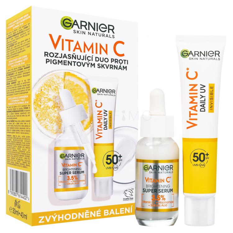 Garnier Skin Naturals Vitamin C Ajándékcsomagok Skin Naturals Vitamin C Brightening Super Serum nappali arcszérum 30 ml + fluid Skin Naturals Vitamin C Daily UV Invisible SPF50 nappali fluid arcra 40 ml