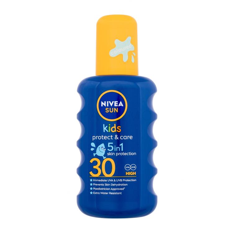 Nivea Sun Kids Protect &amp; Care Sun Spray 5 in 1 SPF30 Fényvédő készítmény testre gyermekeknek 200 ml