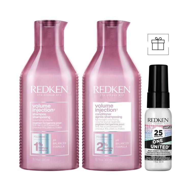 Szett Sampon Redken Volume Injection + Hajkondicionáló Redken Volume Injection + Hajfénynövelő Redken One United All-in-one