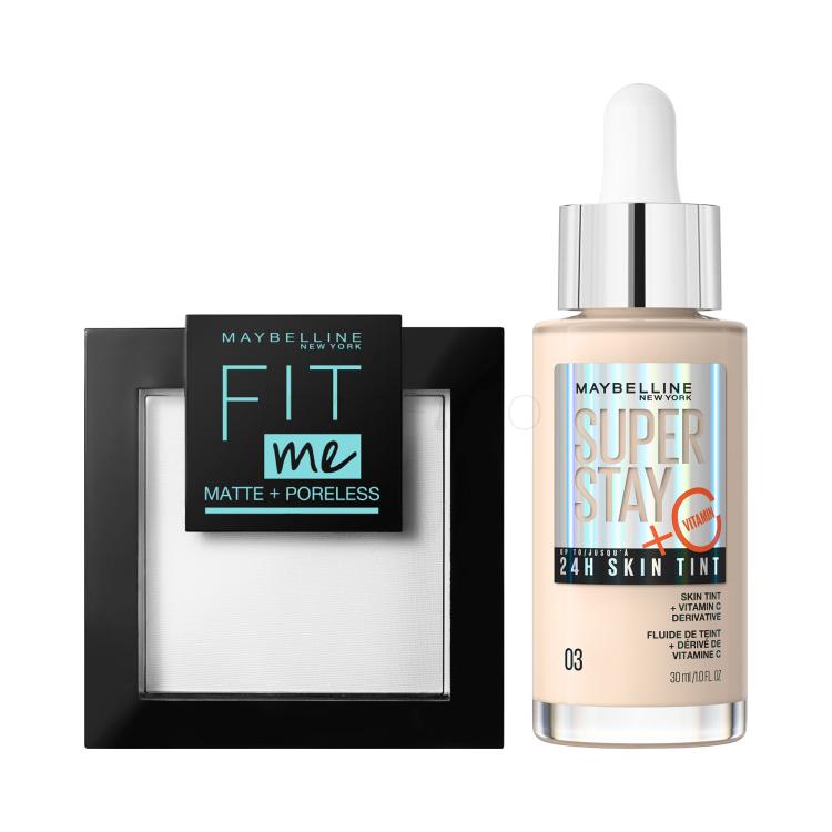 Szett Púder Maybelline Fit Me! Matte + Poreless + Alapozó Maybelline Superstay 24H Skin Tint + Vitamin C