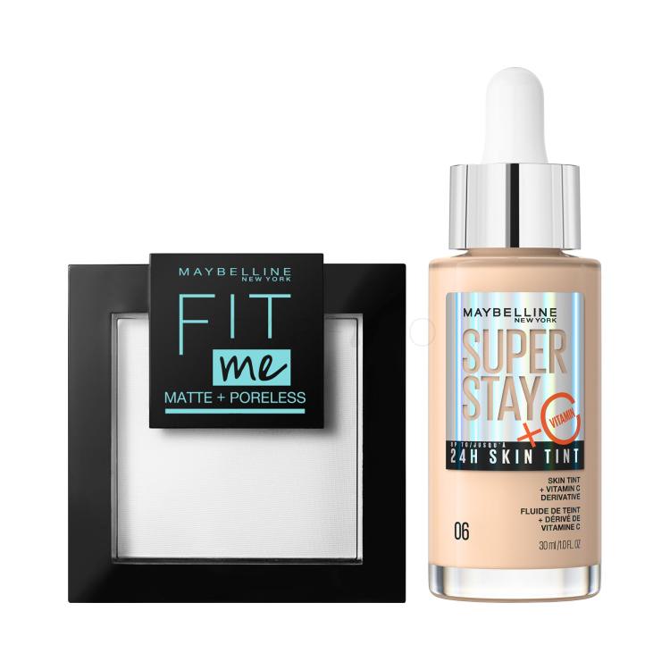 Szett Púder Maybelline Fit Me! Matte + Poreless + Alapozó Maybelline Superstay 24H Skin Tint + Vitamin C