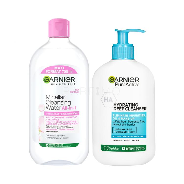 Szett Micellás víz Garnier Skin Naturals Micellar Cleansing Water All-in-1 + Arctisztító gél Garnier Pure Active Hydrating Deep Cleanser