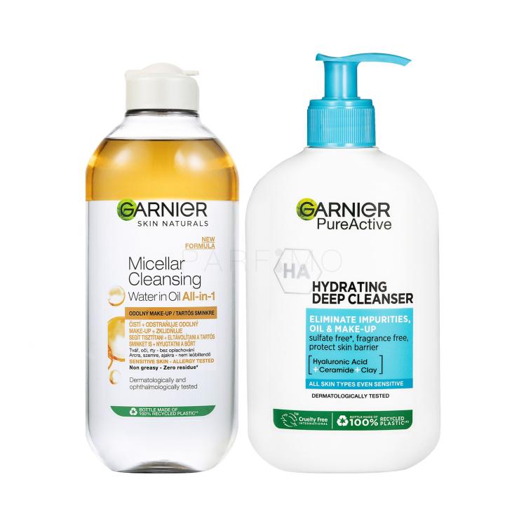 Szett Micellás víz Garnier Skin Naturals Two-Phase Micellar Water All In One + Arctisztító gél Garnier Pure Active Hydrating Deep Cleanser