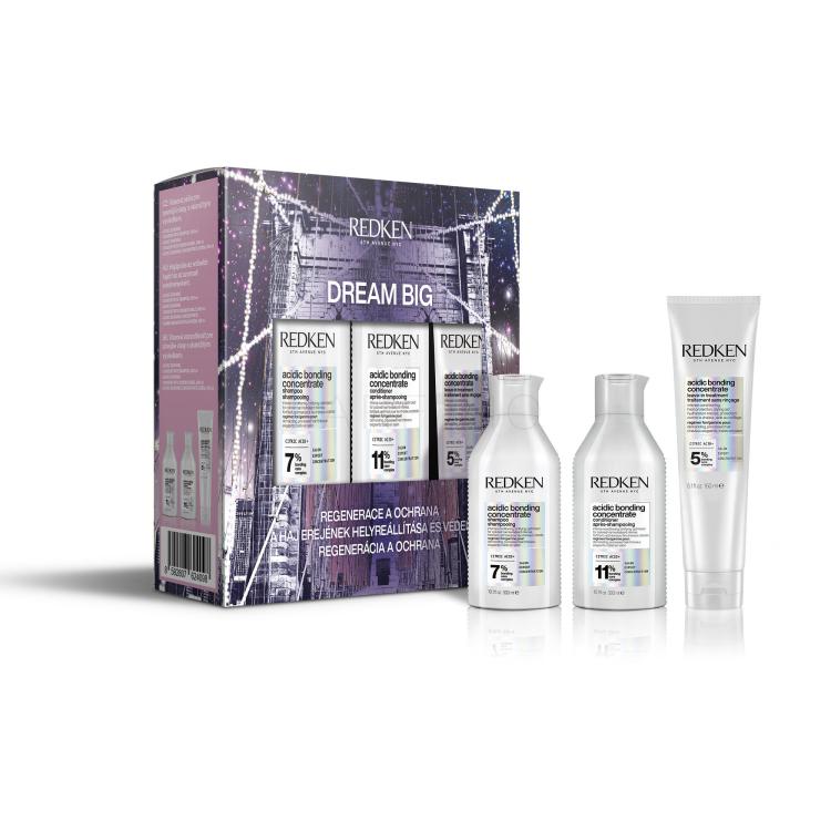 Redken Acidic Bonding Concentrate Dream Big Ajándékcsomagok Acidic Bonding Concetrate sampon 300 ml + Acidic Bonding Concentrate kondicionáló 300 ml + Acidic Bonding Concentrate Leave-In Treatment hajápoló 150 ml