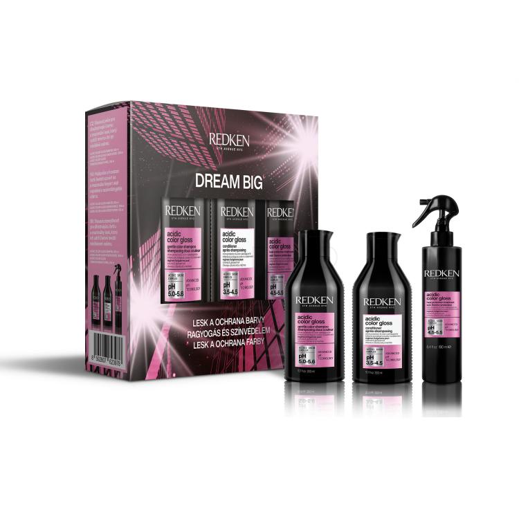 Redken Acidic Color Gloss Dream Big Ajándékcsomagok Acidic Color Gloss sampon 300 ml + Acidic Color Gloss hajkondicionáló 300 ml + Acidic Color Gloss Heat Protection Treatment hővédő spray 190 ml