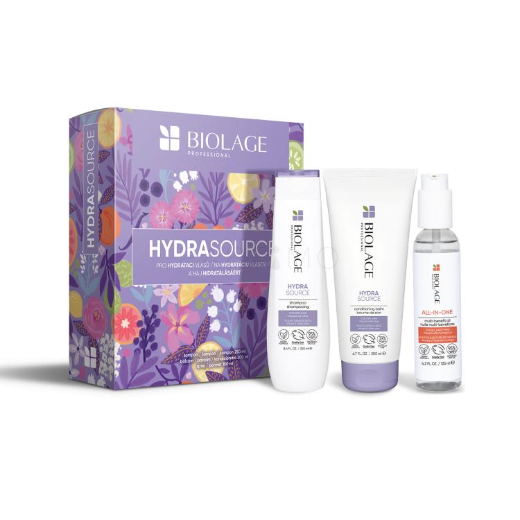 Biolage Hydra Source Ajándékcsomagok Hydra Source sampon 250 ml + Hydra Source hajkondicionáló 200 ml + All-In-One Multi-Benefit Oil hajápoló olaj 125 ml