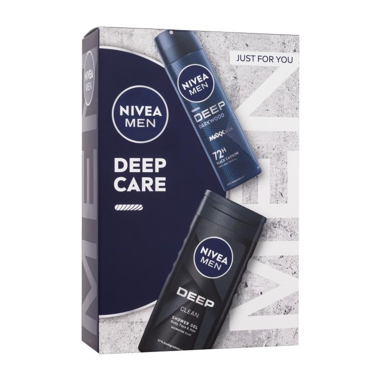 Nivea Men Deep Care Ajándékcsomagok Men Deep Darkwood izzadásgátló 150 ml + Men Deep Clean tusfürdő 250 ml