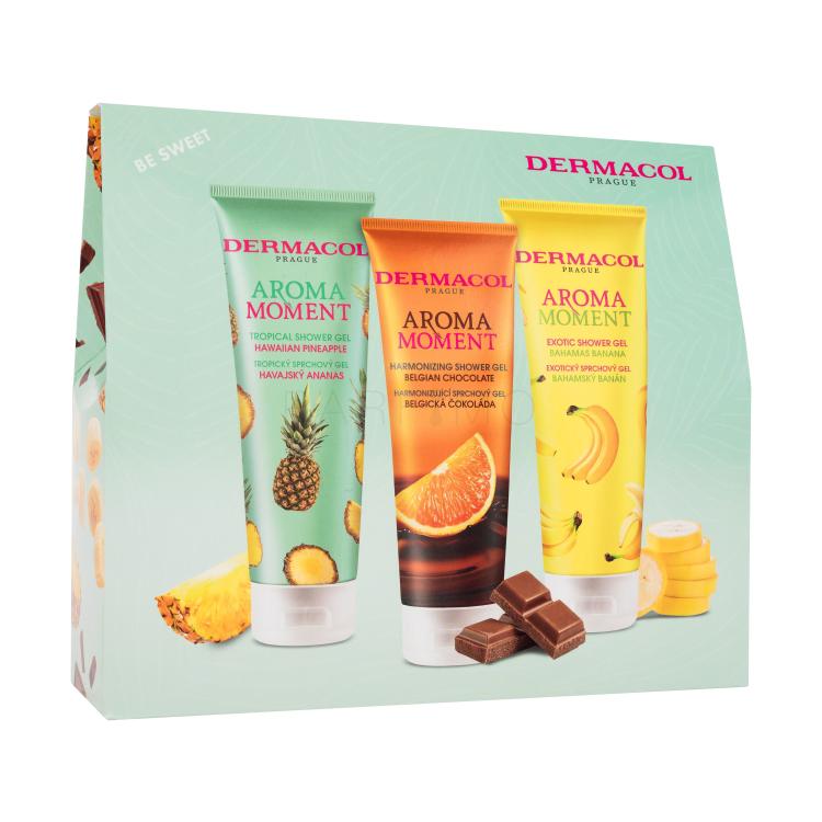 Dermacol Aroma Moment Be Sweet Ajándékcsomagok Hawaiian Pineapple tusfürdő 250 ml + Belgian Chocolate tusfürdő 250 ml + Bahamas Banana tusfürdő 250 ml