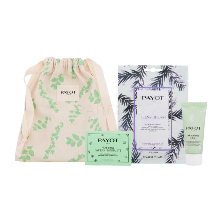 PAYOT Pâte Grise Kit Maskné Ajándékcsomagok Pate Grise Jour arclemosó gél 30 ml + Teens Dream reggeli arcmaszk 1 db + Pate Grise mattító papír 50 db + tasak