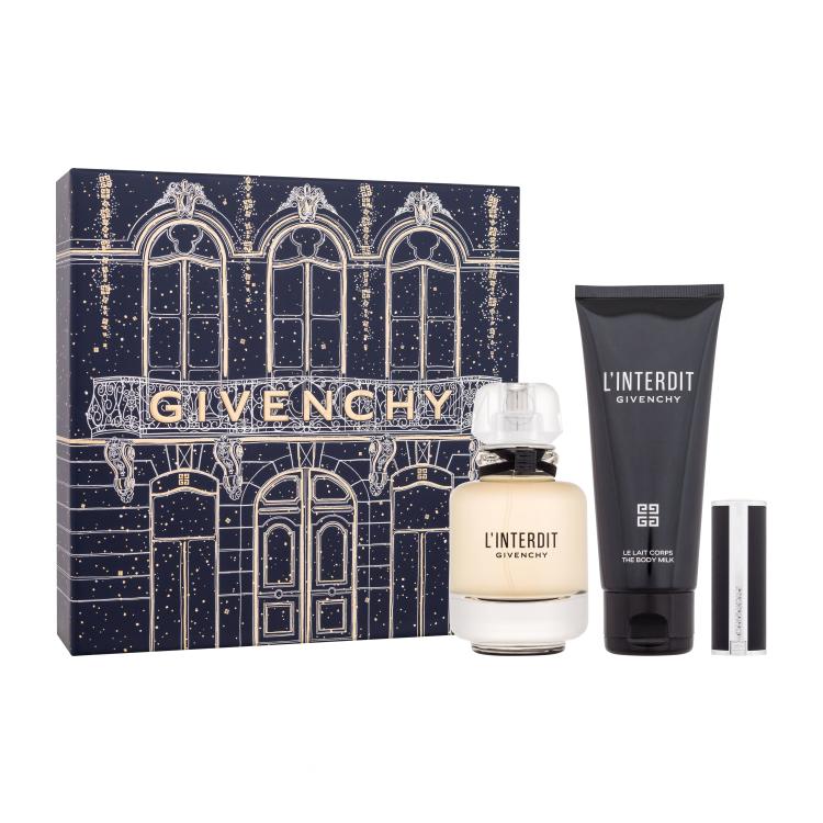 Givenchy L&#039;Interdit Ajándékcsomagok eau de parfum 50 ml + testápoló tej 75 ml + Le Rouge Interdit Intense Silk rúzs 1,5 g 333