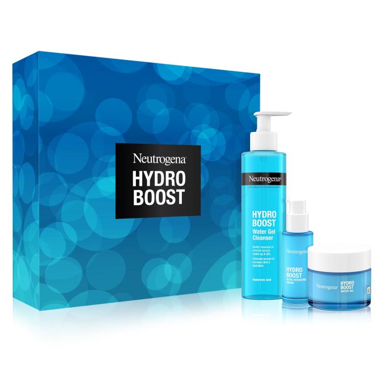 Neutrogena Hydro Boost Gift Set New Ajándékcsomagok Hydro Boost Hyaluronic Acid Ultra-Hydrating Serum arcszérum 15 ml + Hydro Boost Hyaluronic Acid Water Gel arcgél 50 ml + Hydro Boost Water Gel Cleanser arclemosó gél 200 ml