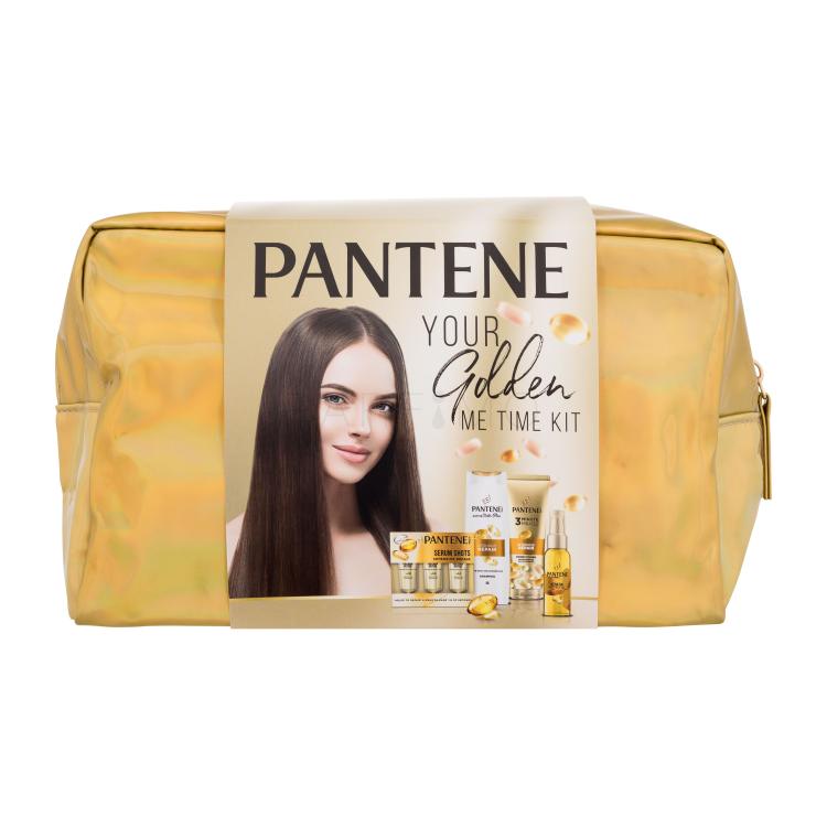 Pantene PRO-V Your Golden Me Time Kit Ajándékcsomagok Intensive Repair sampon 250 ml + Intensive Repair hajkondicionáló 160 ml + Keratin Protect Oil hajápoló olaj 100 ml + Serum Shots Intensive Repair intenzív hajápoló 3x15 ml + kozmetikai táska