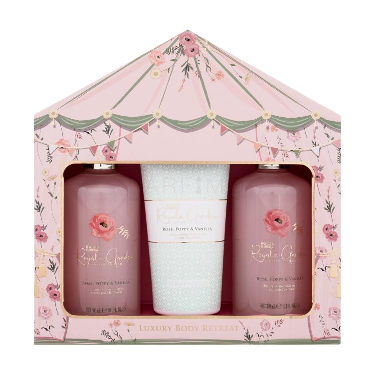 Baylis &amp; Harding Royale Garden Rose, Poppy &amp; Vanilla Luxury Body Retreat Ajándékcsomagok krémtusfürdő 2 x 300 ml + testápoló tej 200 ml