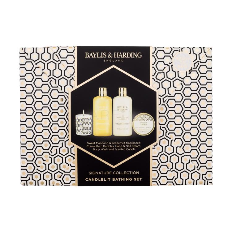 Baylis &amp; Harding Sweet Mandarin &amp; Grapefruit Signature Collection Candlelit Bathing Set Ajándékcsomagok tusfürdő 300 ml + fürdőhab 300 ml + illatgyertya 60 g + kéz- és körömápoló krém 50 ml