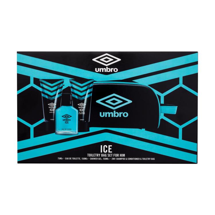 UMBRO Ice Ajándékcsomagok eau de toilette 75 ml + tusfürdő 150 ml + 2 az 1-ben sampon és tusfürdő 150 ml + kozmetikai táska