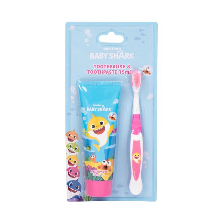 Pinkfong Baby Shark Ajándékcsomagok fogkefe 1 db + fogkrém 75 ml sérült csomagolás