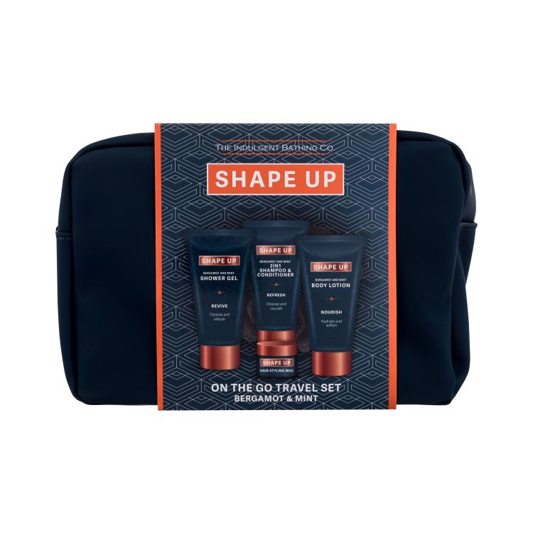 Xpel Shape Up On The Go Travel Set Ajándékcsomagok Bergamot &amp; Mint tusfürdő 100 ml + Bergamot &amp; Mint testápoló tej 100 ml + Bergamot &amp; Mint 2 az 1-ben sampon 100 ml + hajwax 20 ml + fürdőszivacs + kozmetikai táska