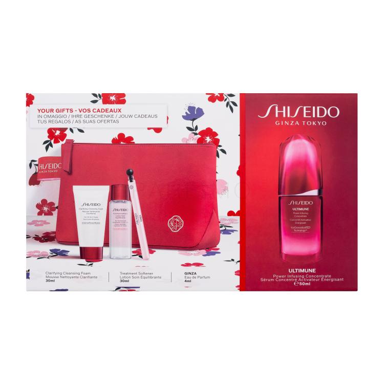 Shiseido Ultimune Power Infusing Concentrate Ajándékcsomagok Ultimune Power Infusing Concentrate arcszérum 50 ml + Clarifying Cleansing Foam arctisztító hab 30 ml + Treatment Softener arclemosó 30 ml + eau de parfum 4 ml + kozmetikai táska