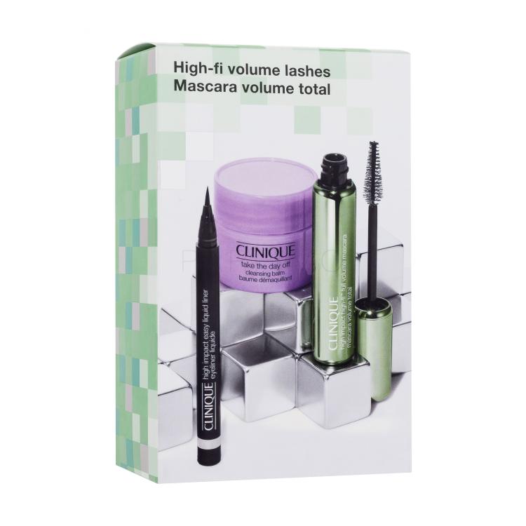 Clinique High Impact High-Fi Full Volume Mascara Ajándékcsomagok High Impact High-Fi szempillaspirál 10 ml + High Impact Eyeliner Liquide szemhéjtus 0,34 g Black + Take The Day Off Cleansing Balm sminklemosó balzsam 15 ml